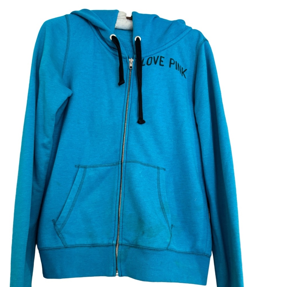 VS pink hoodie w/ zipper teal blue black letters